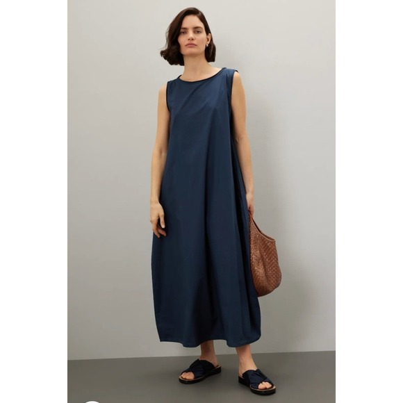 LABO ART Abito Dress Sleeveless Maxi Dress Navy Blue A-Line Cotton Sz 4 US - Picture 1 of 14